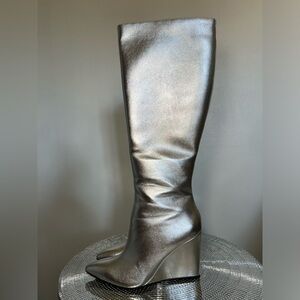 ❌SOLD❌Saks Fifth Ave Open Edit Women’s Wedge Tall Boot Silver Size 8.5